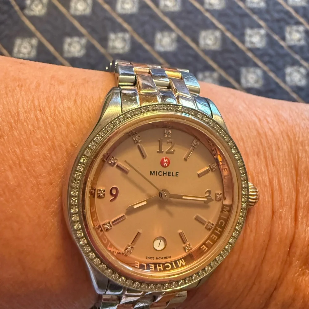 Michele Belmore Stainless and Rose Ladies Watch with Diamonds! - Picture 2 of 8
